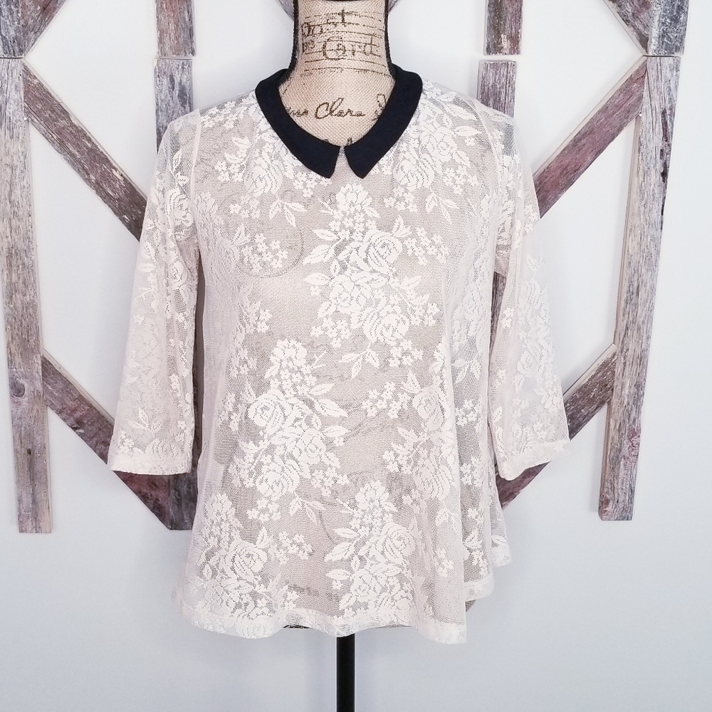 Zara Trafaluc lace Peter Pan collar blouse